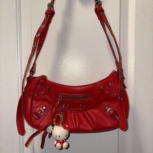 AKIRA Bold Red Shoulder Bag with Cute Charm